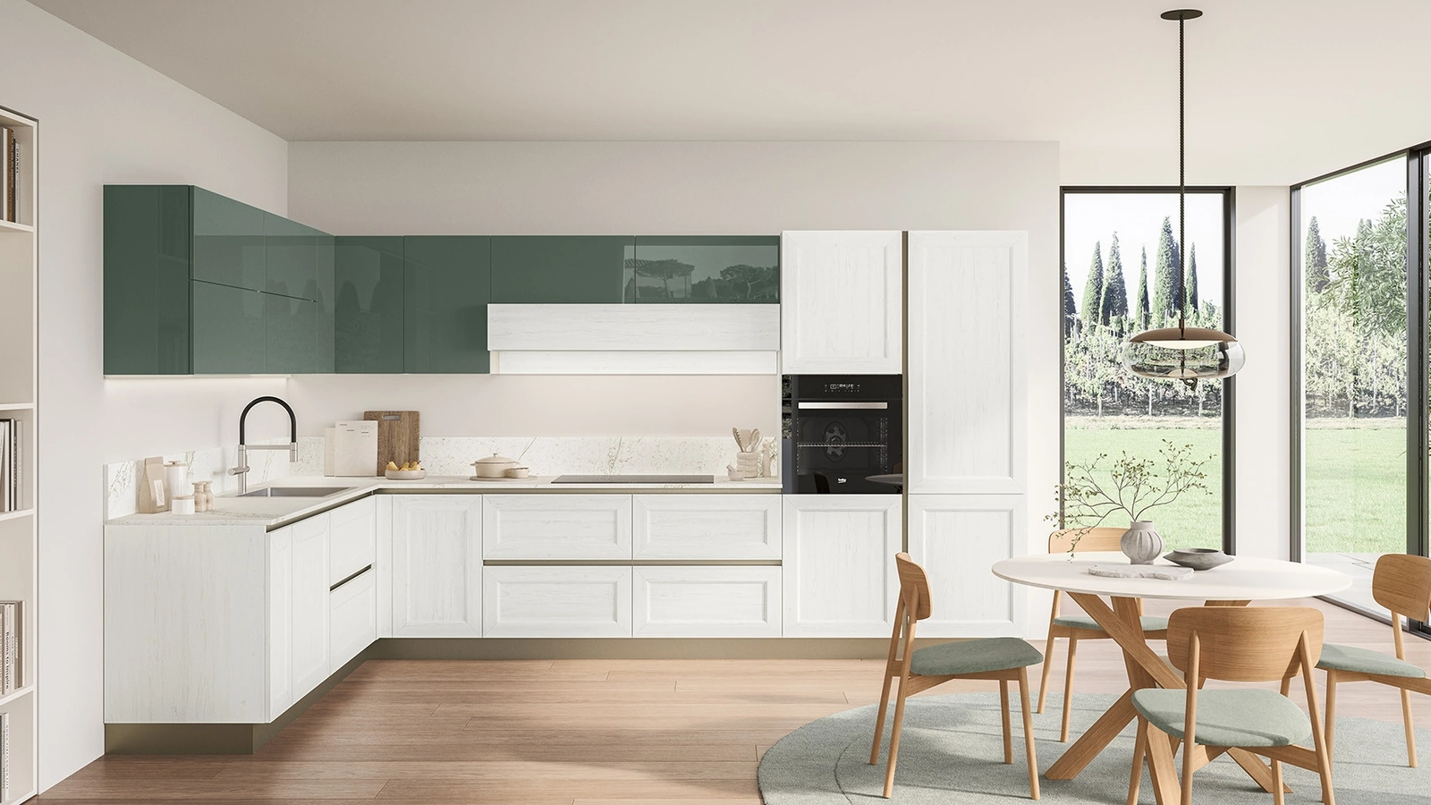 Cucina Moderna Tablet 03 in laccato Sequoia Bianco e Verde Timo di Veneta Cucine