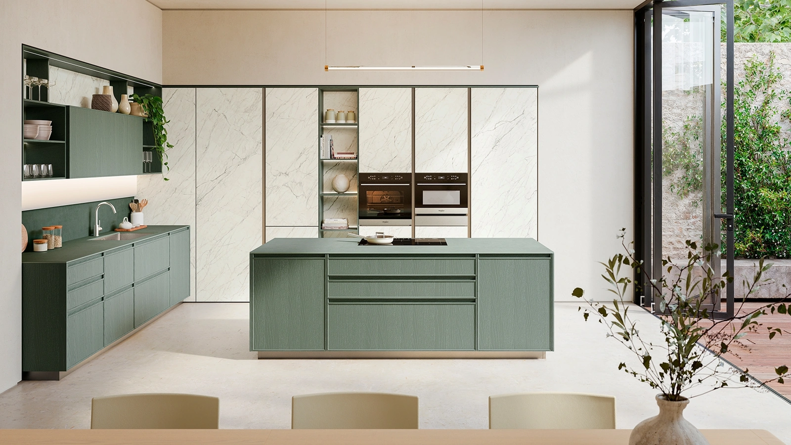 Cucina Moderna con isola Sakura 01 in frassino laccato di Veneta Cucine