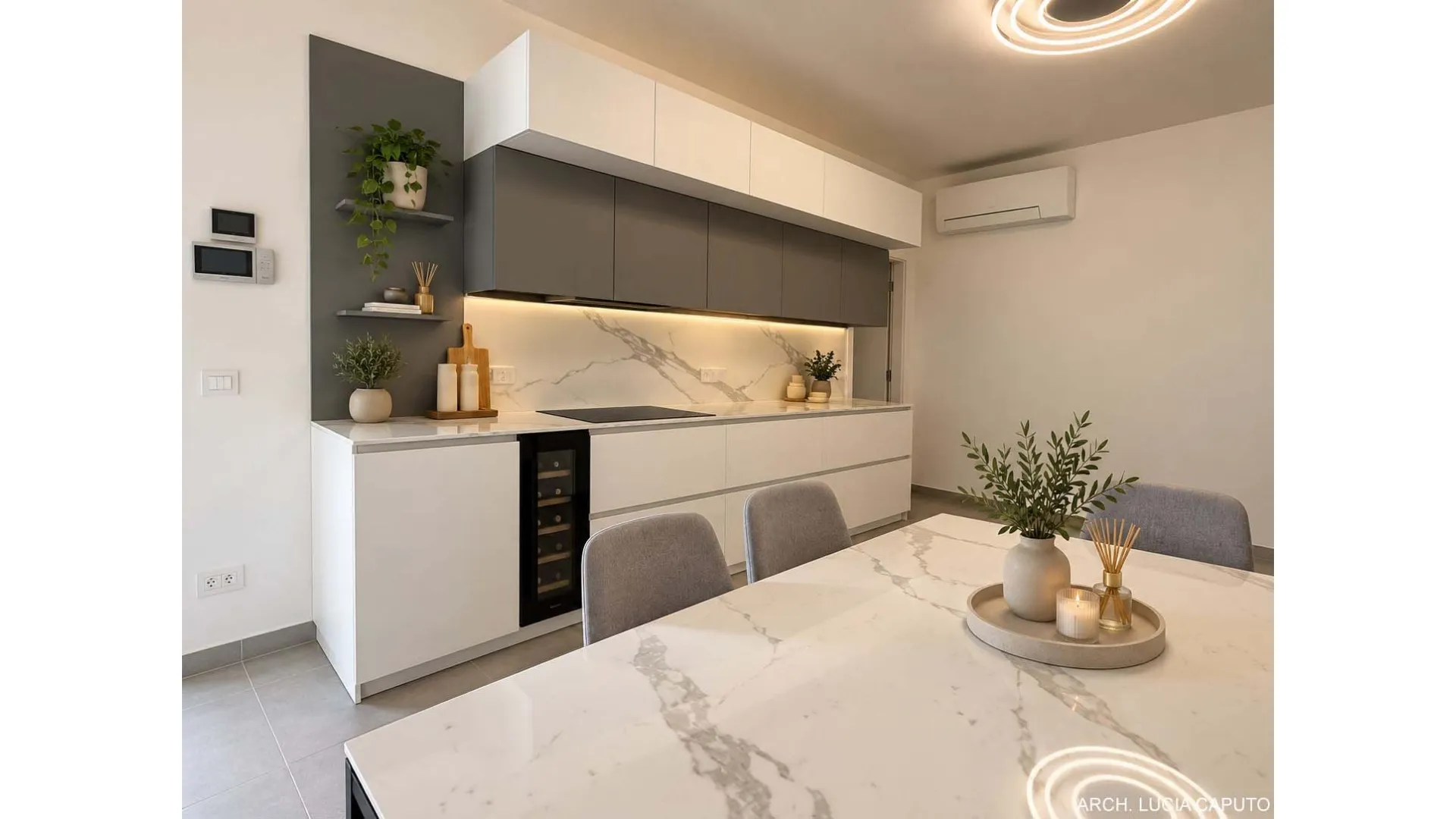 Appartamento moderno: open space con veranda, zona notte, cabina armadio e bagni su misura